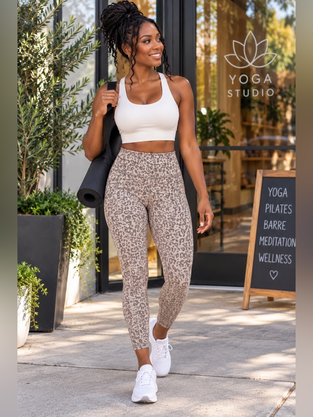 RBX Women’s Large Leopard Print High Rise Leggings Neutral Gray 7/8